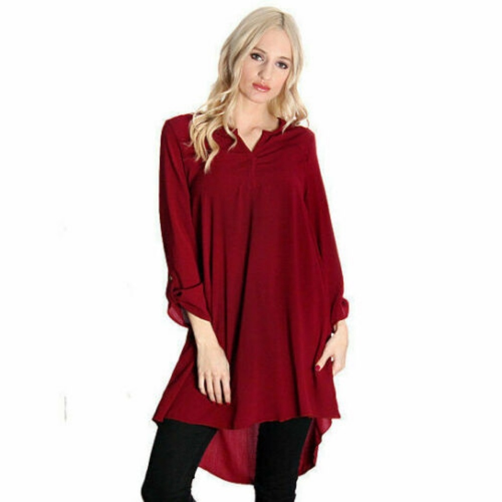 Long Sleeve V-Neck Tunic Top Blouse